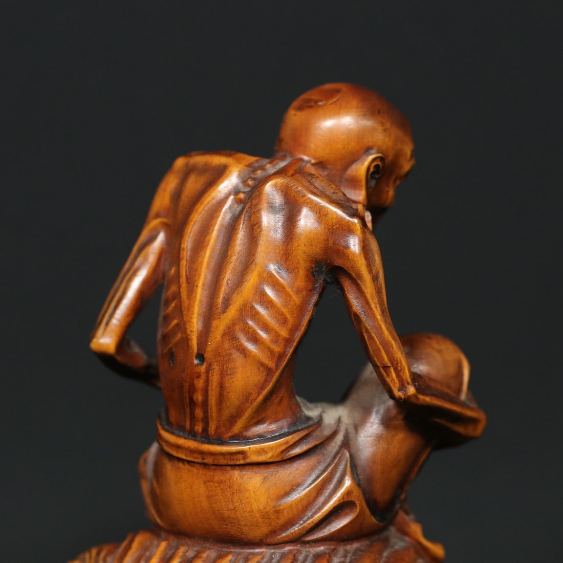 Vintage Boxwood Wood Carved Dharma Statue - 8