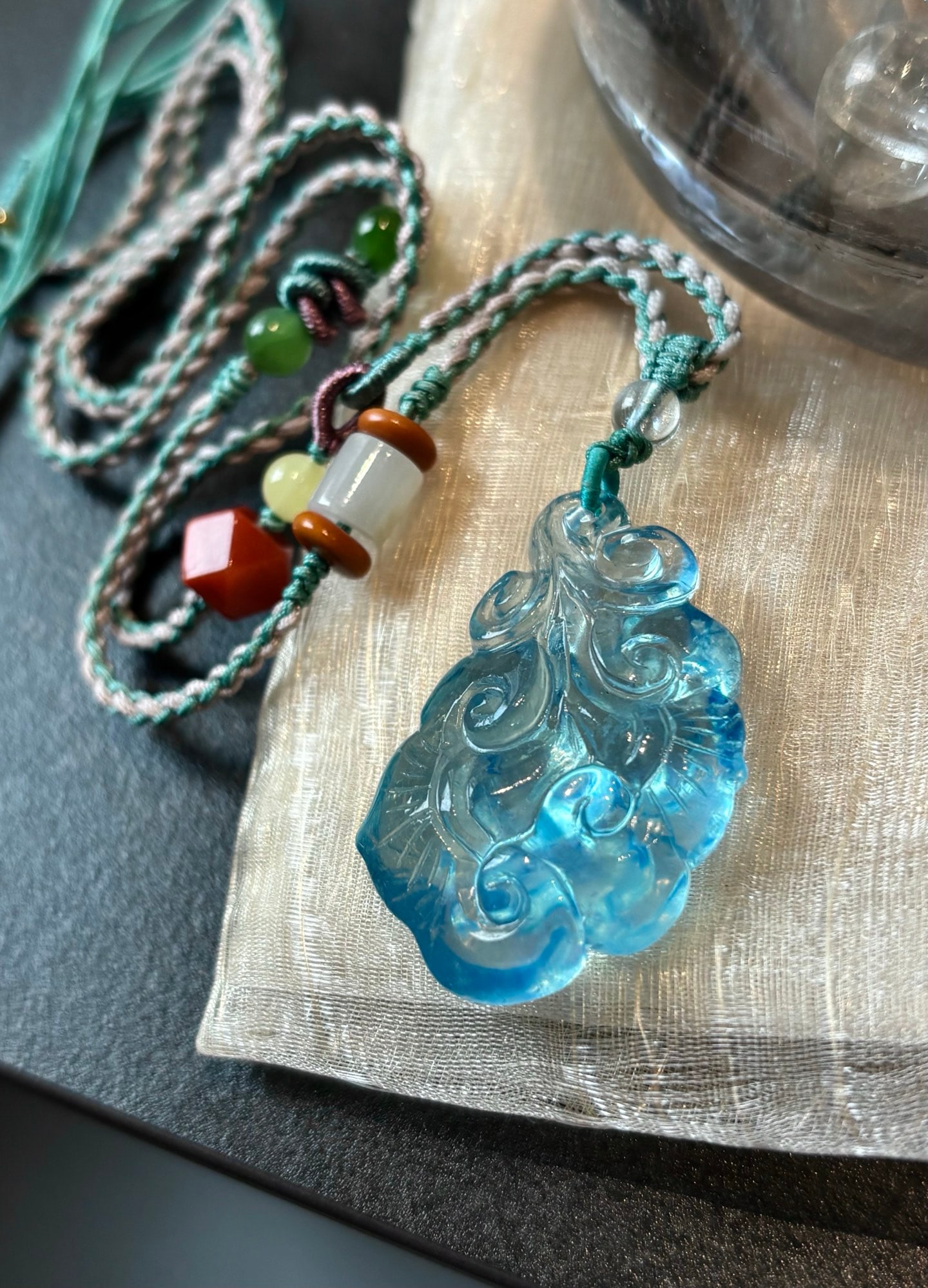 Beautiful Natural Aquamarine Ruyi Pendant: Title: Old Hetian Jade Dragon Pendant Date/Period: After2059 Origin: Chinese Dimension: 59x80x25(mm) 2.32x3.15x0.98(inches) Weight 0.35 lbs/157g Materials: Hetian Jade Reserve: $179.00 Shipping: