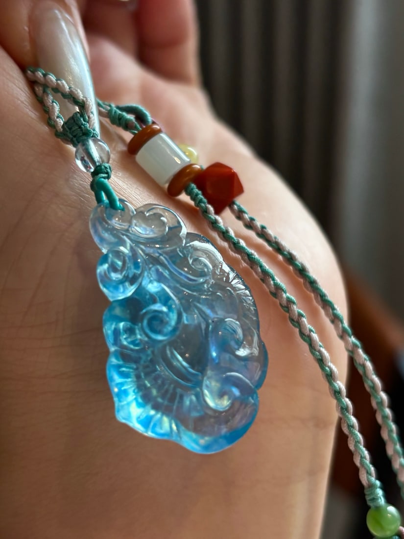 Beautiful Natural Aquamarine Ruyi Pendant - 5