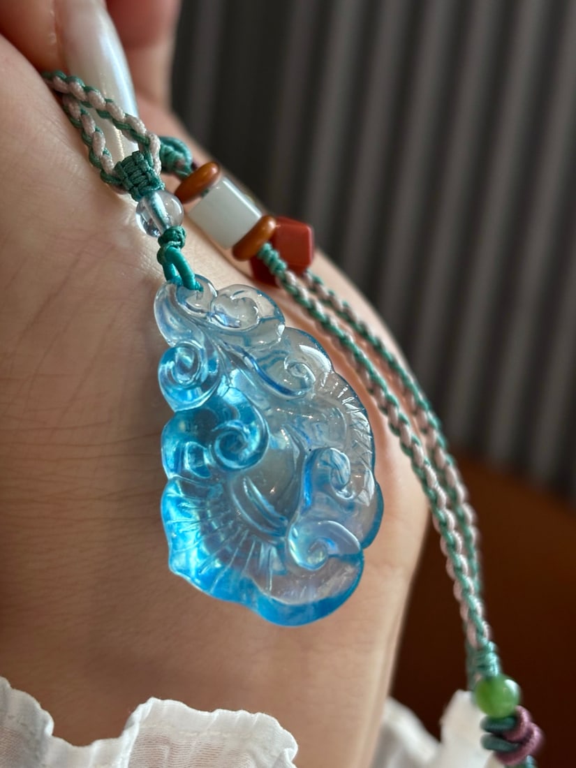 Beautiful Natural Aquamarine Ruyi Pendant - 6