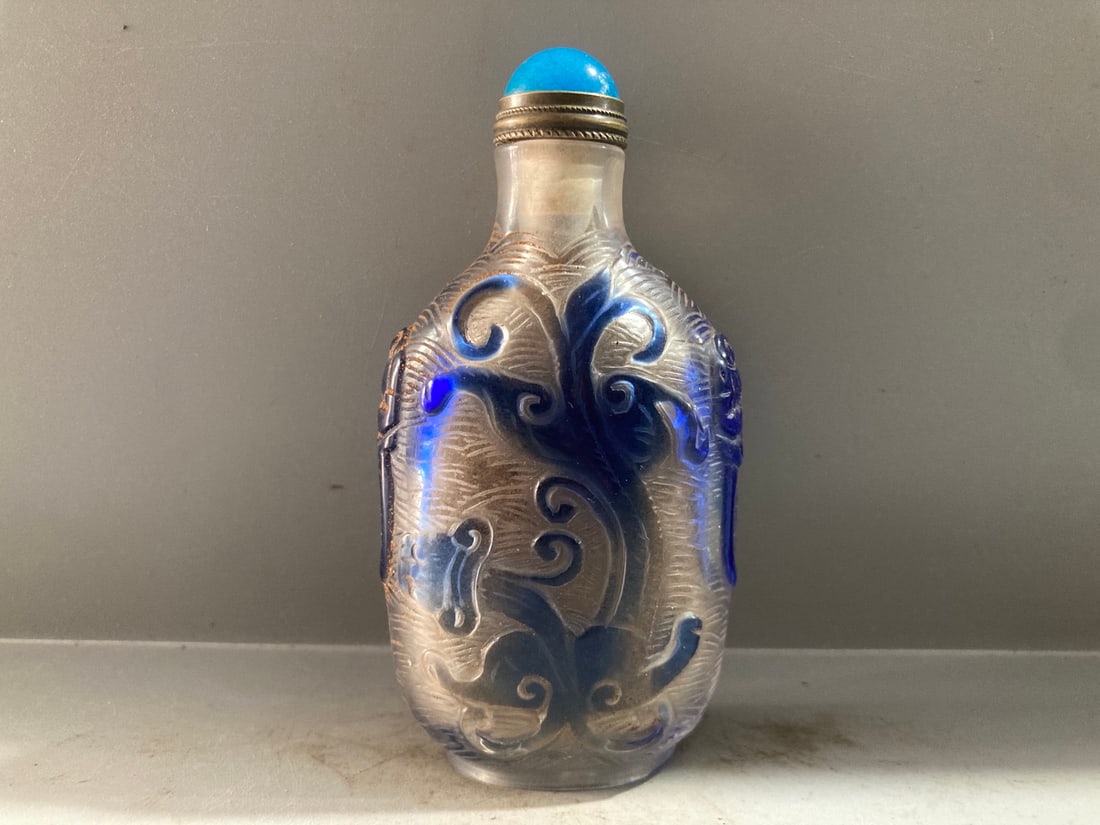 Vintage Peking Glass Snuff Bottle Chi Dragon - 5