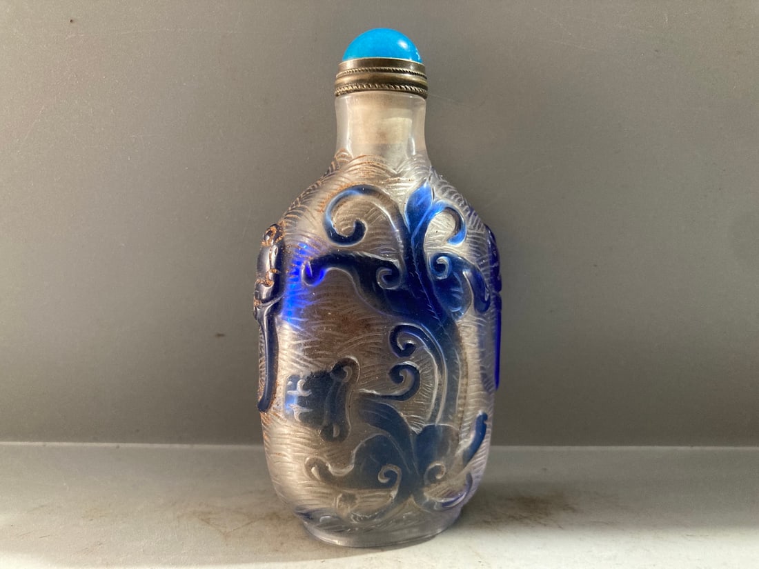 Vintage Peking Glass Snuff Bottle Chi Dragon - 6