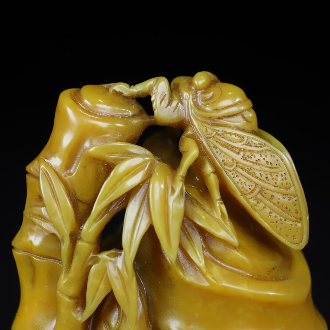 Vintage Shoushan Soapstone Hand-Carved Seal/Stamp Bamboo Cicada - 3