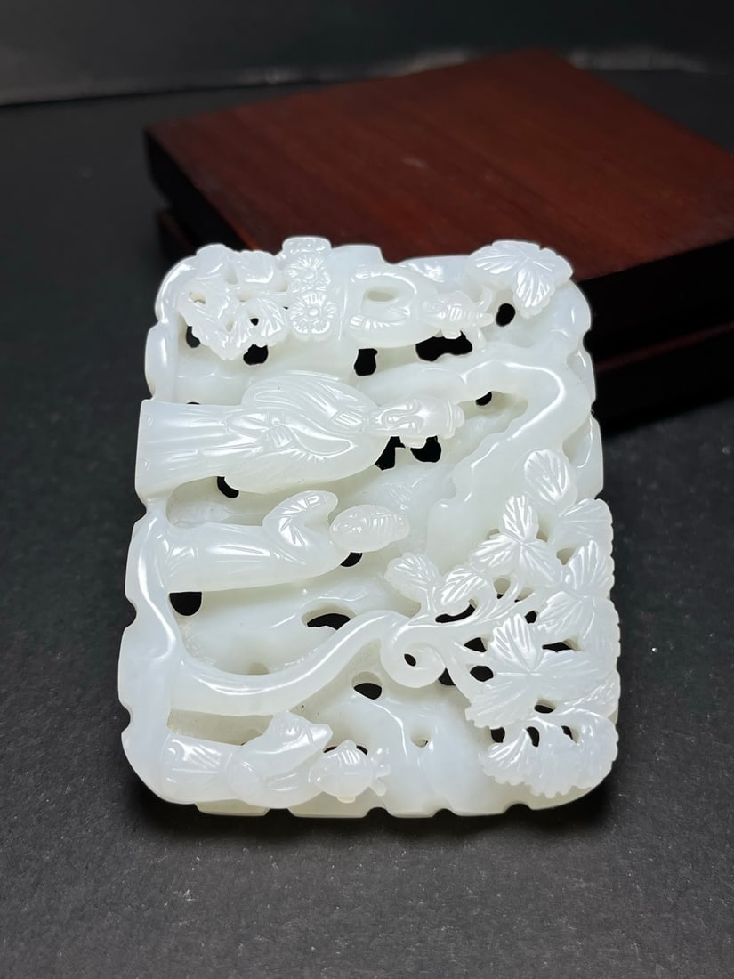 Superb White Hetian Jade Hand Carved Figure Pendant - 2