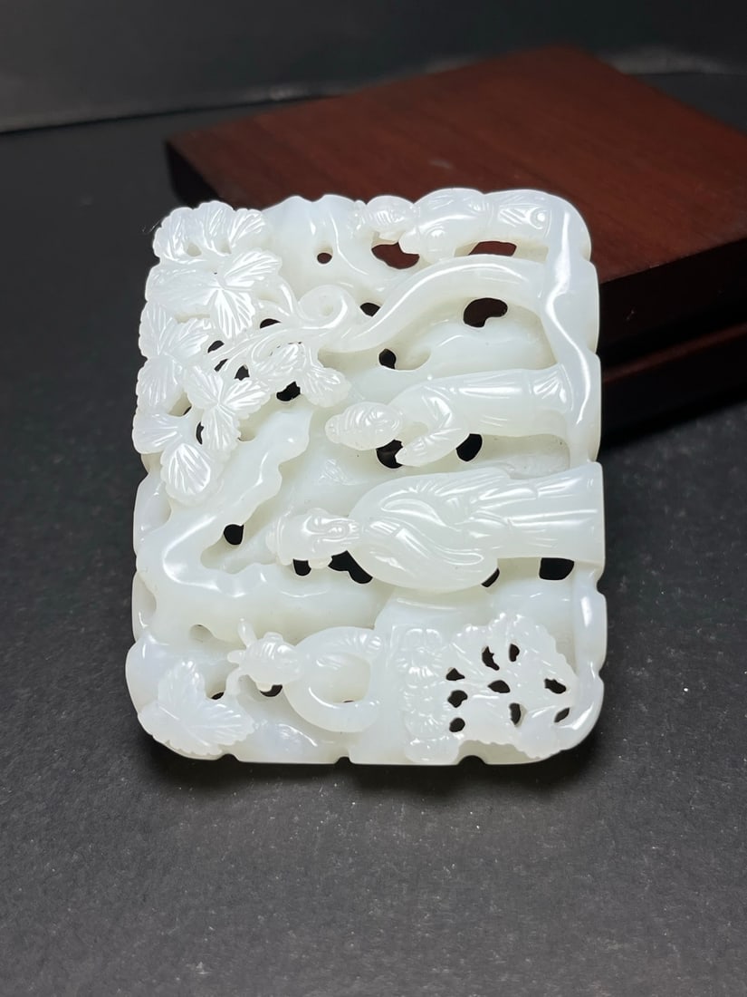 Superb White Hetian Jade Hand Carved Figure Pendant - 4