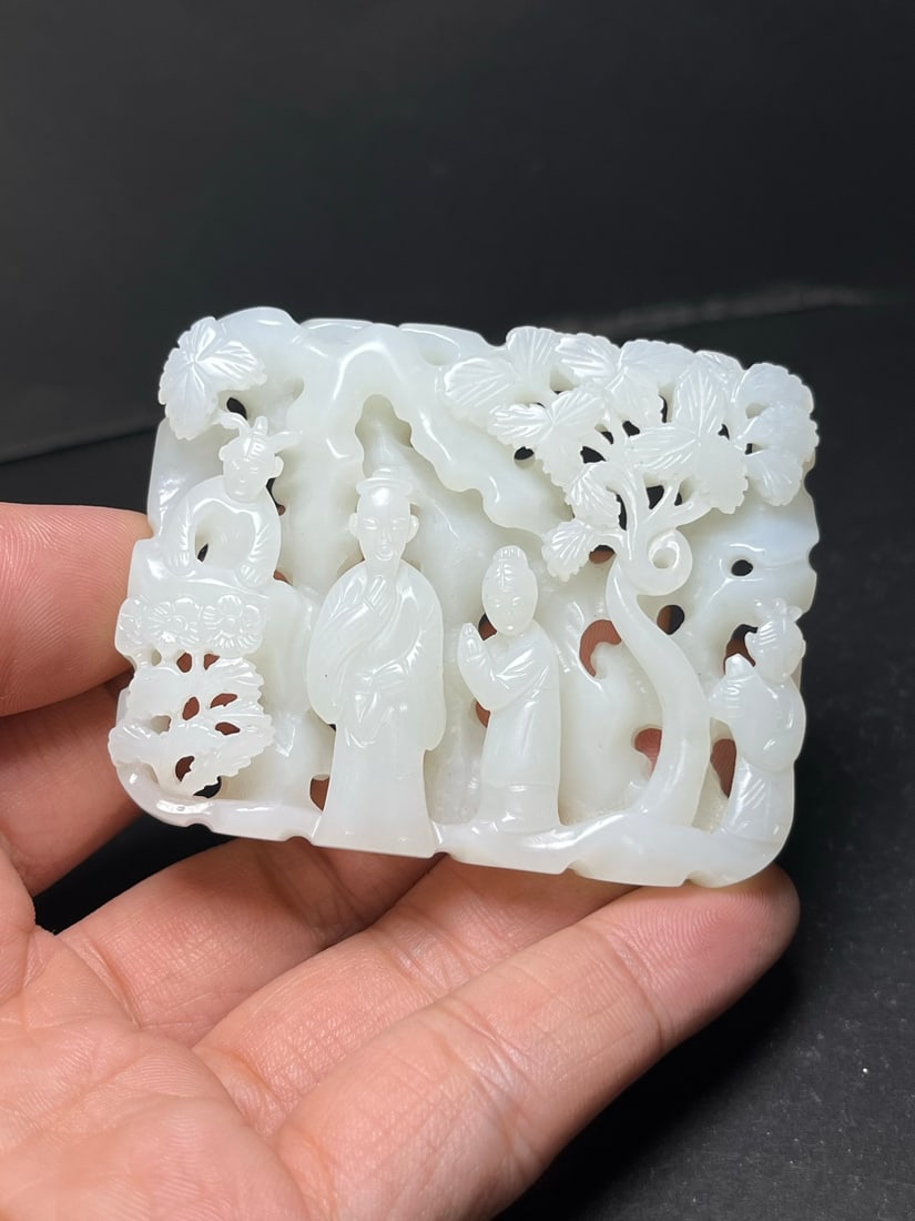 Superb White Hetian Jade Hand Carved Figure Pendant - 8