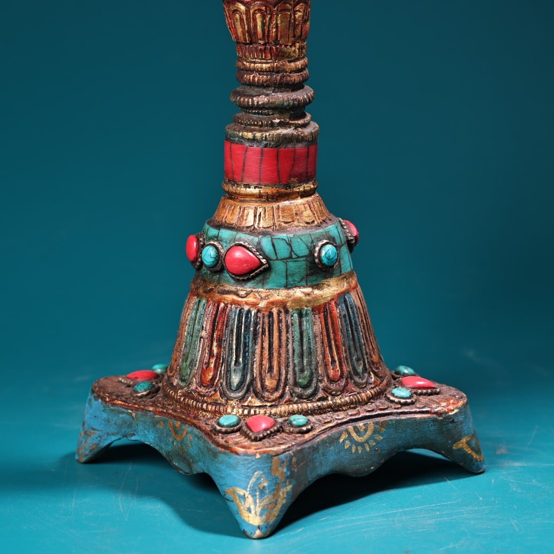 Old Tibetan Gilt Gold Bronze Inlay Turquoise & Gem Parrot Oil Lamp Statue - 10