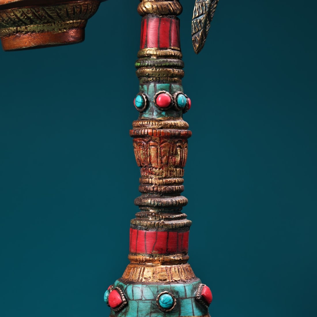 Old Tibetan Gilt Gold Bronze Inlay Turquoise & Gem Parrot Oil Lamp Statue - 7
