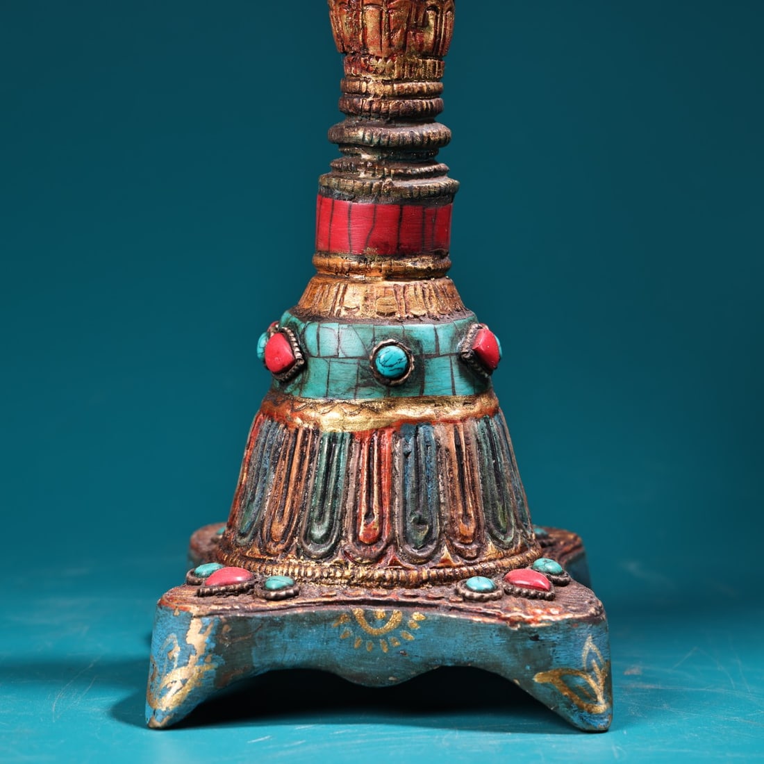 Old Tibetan Gilt Gold Bronze Inlay Turquoise & Gem Parrot Oil Lamp Statue - 8