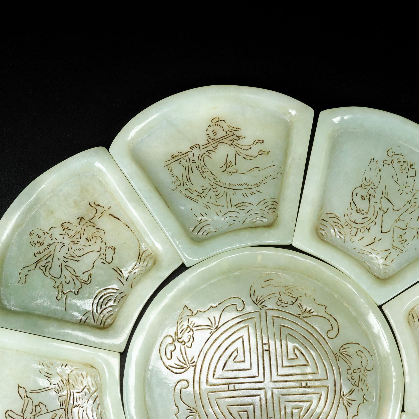 A Set Chinese Hetian Jade Small Plate - 2