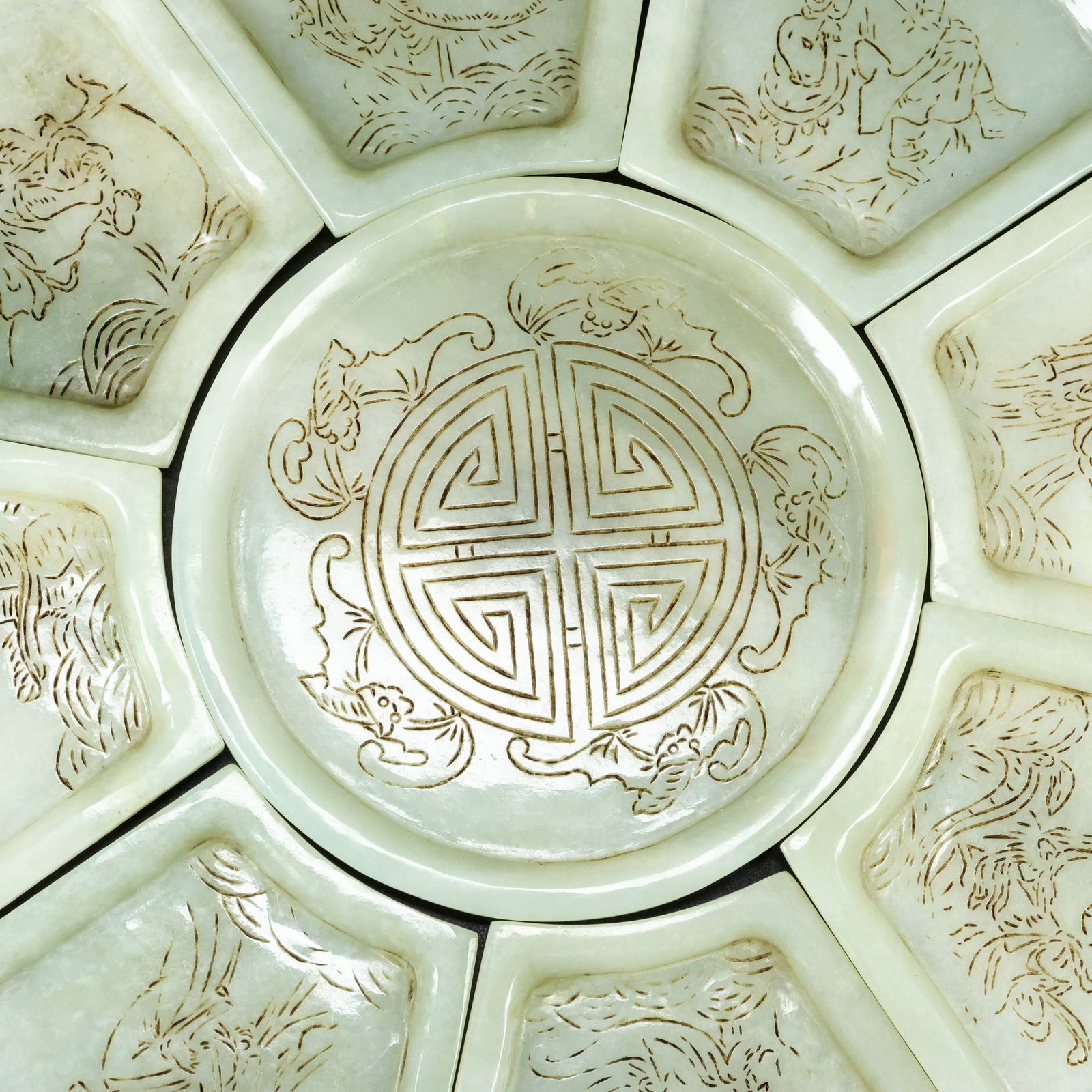 A Set Chinese Hetian Jade Small Plate - 3