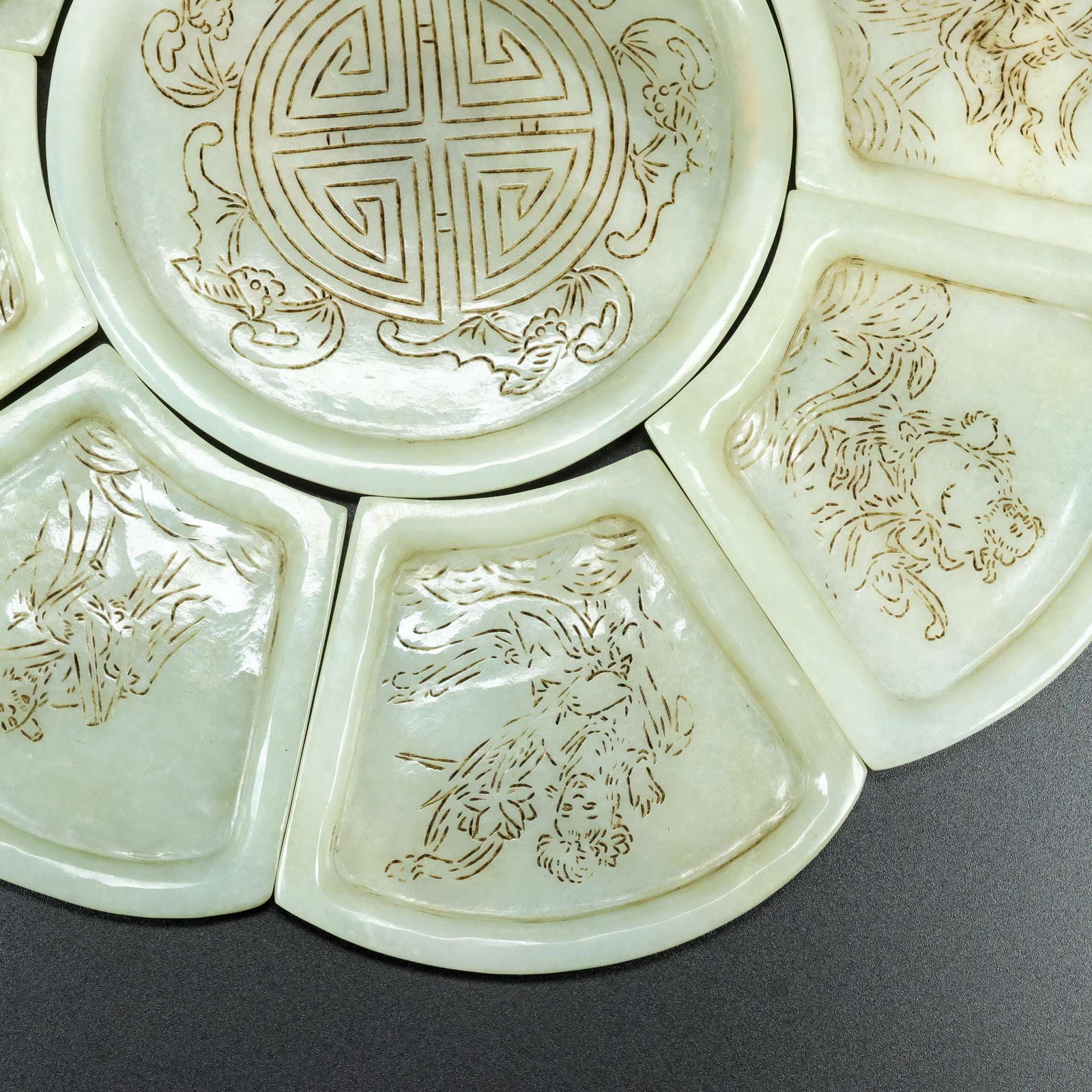 A Set Chinese Hetian Jade Small Plate - 4