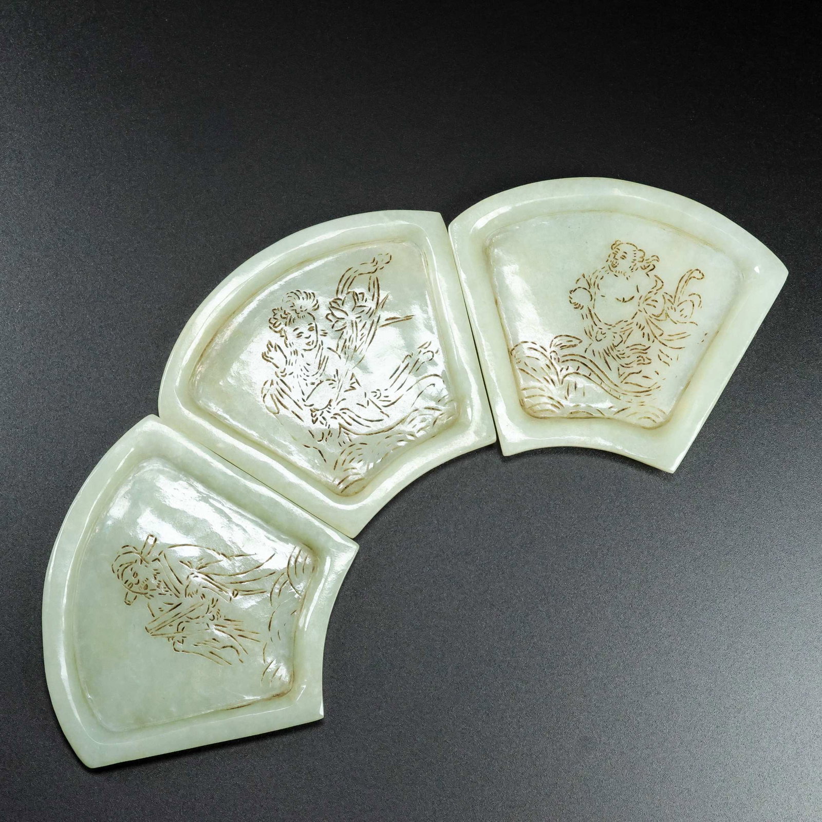 A Set Chinese Hetian Jade Small Plate - 6