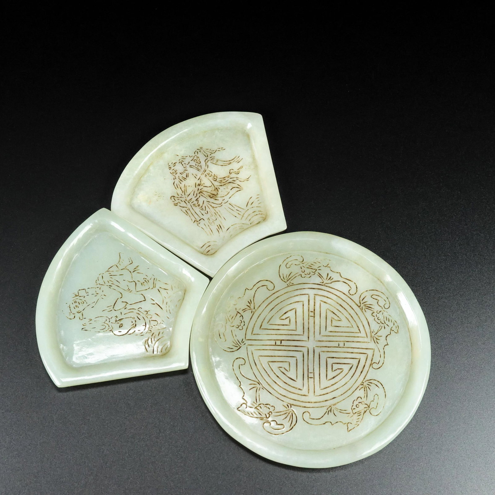 A Set Chinese Hetian Jade Small Plate - 7