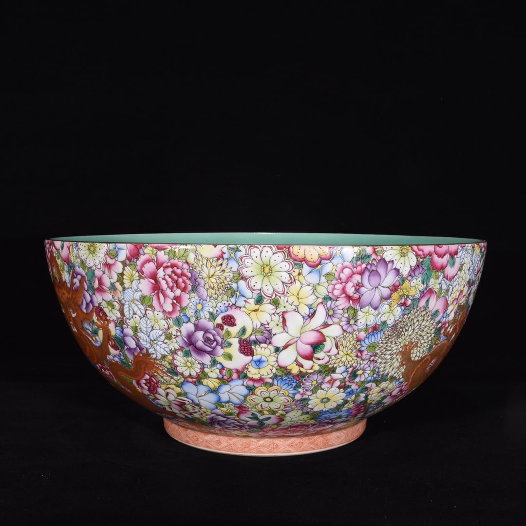 Gilt Gold Famille Rose Flower & Dragon Porcelain Bowl - 3