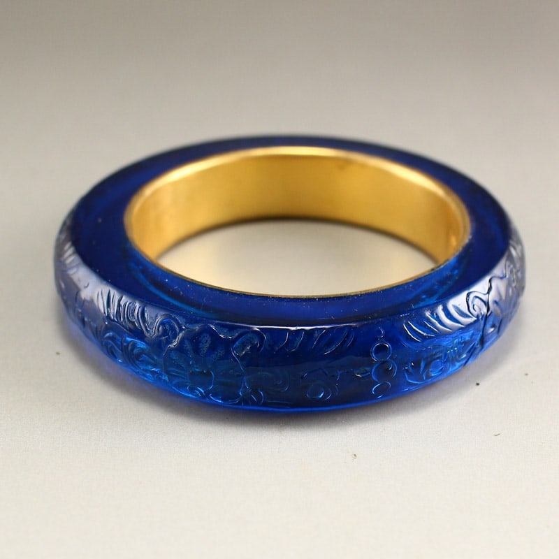 57mm I.D. Inlay Gold Edge Blue Zircon Bracelet Bangle - 2