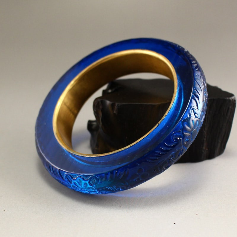 57mm I.D. Inlay Gold Edge Blue Zircon Bracelet Bangle - 3