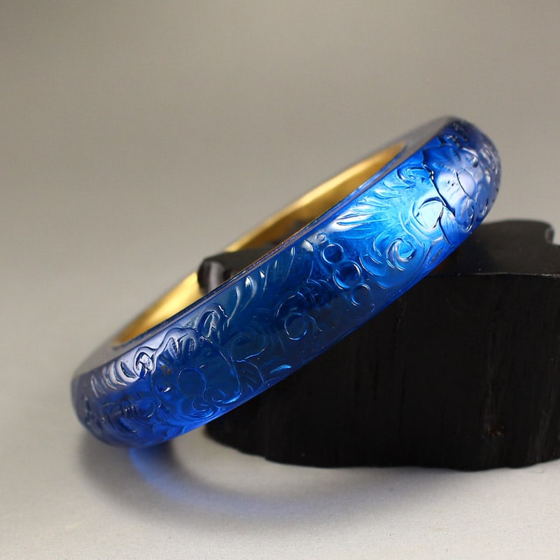 57mm I.D. Inlay Gold Edge Blue Zircon Bracelet Bangle - 4