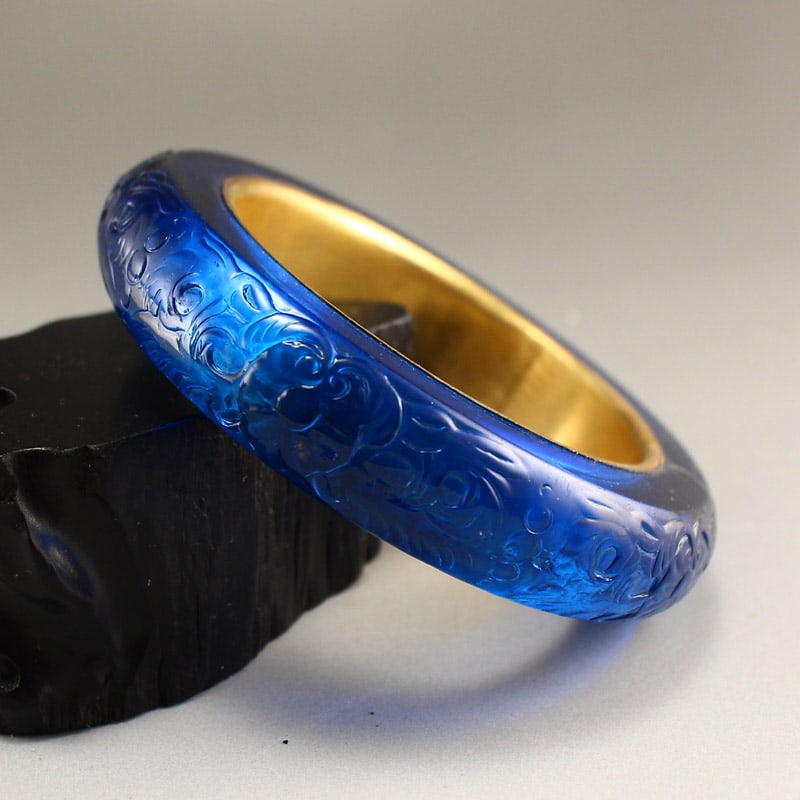 57mm I.D. Inlay Gold Edge Blue Zircon Bracelet Bangle - 5