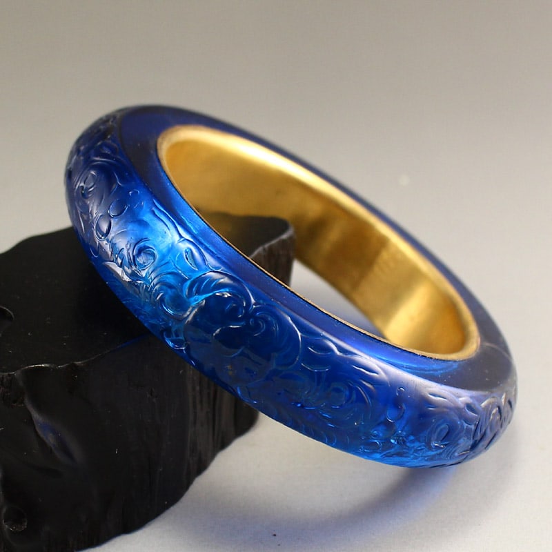 57mm I.D. Inlay Gold Edge Blue Zircon Bracelet Bangle - 6