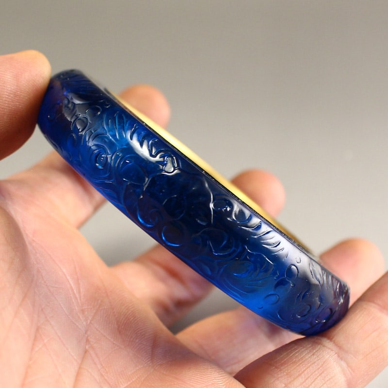 57mm I.D. Inlay Gold Edge Blue Zircon Bracelet Bangle - 7