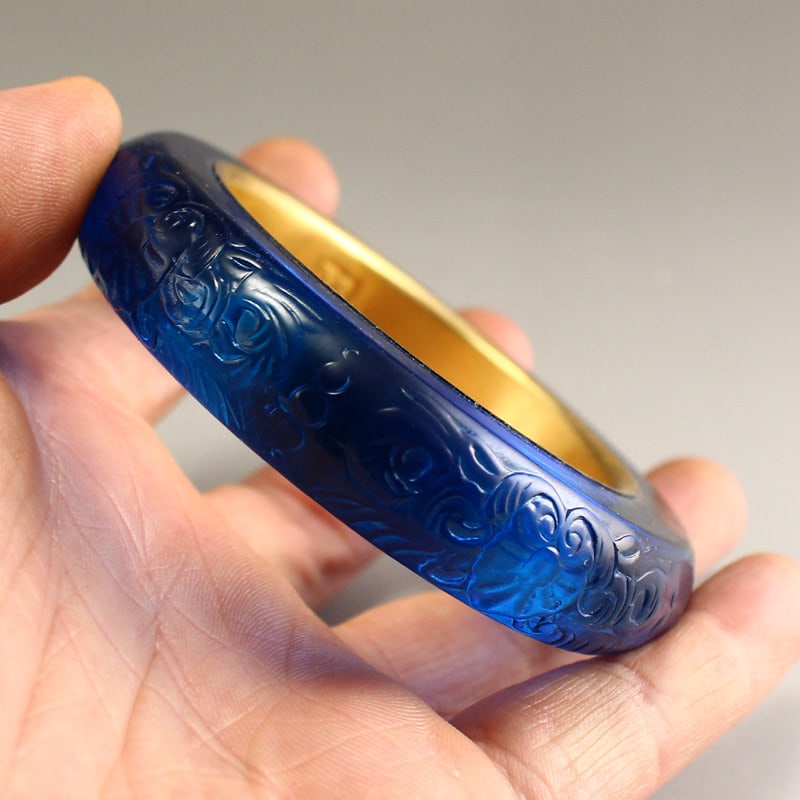 57mm I.D. Inlay Gold Edge Blue Zircon Bracelet Bangle - 8