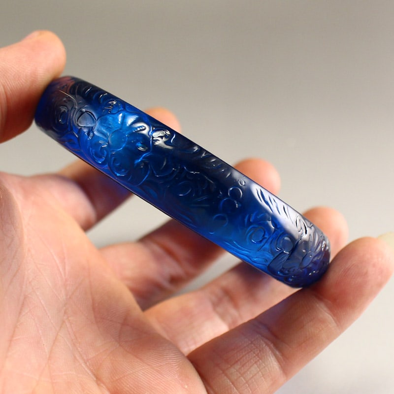 57mm I.D. Inlay Gold Edge Blue Zircon Bracelet Bangle - 9