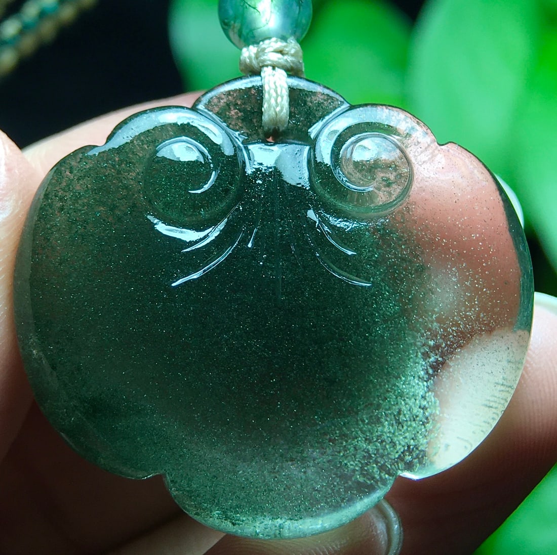 Natural Green Crystal Ruyi Pendant - 2