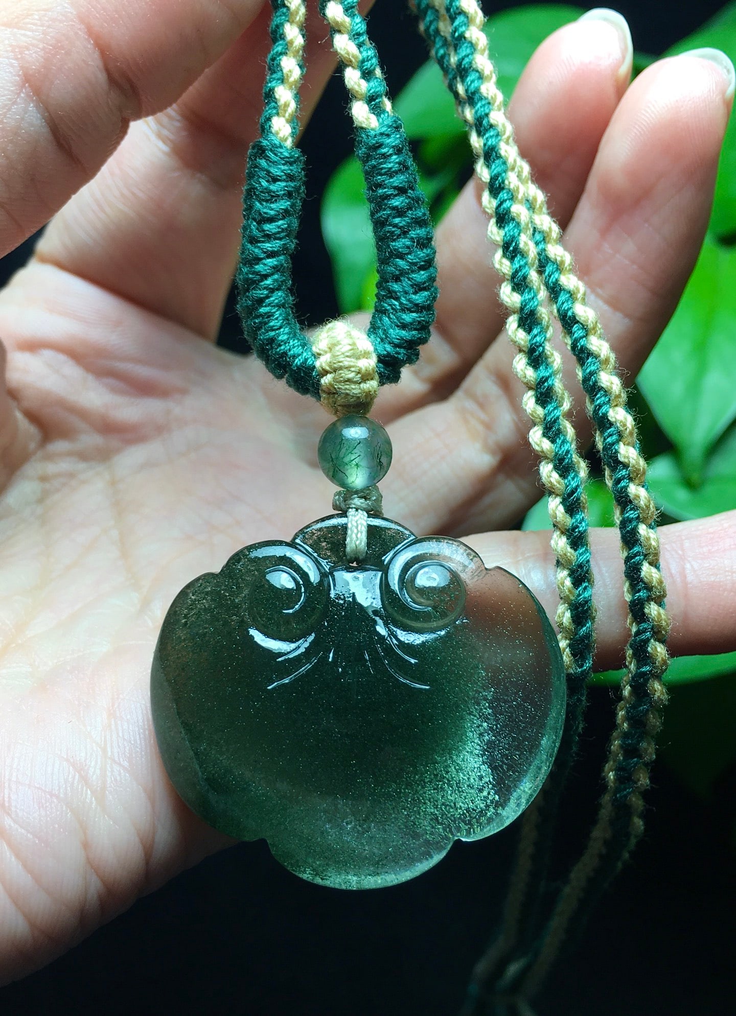 Natural Green Crystal Ruyi Pendant - 4