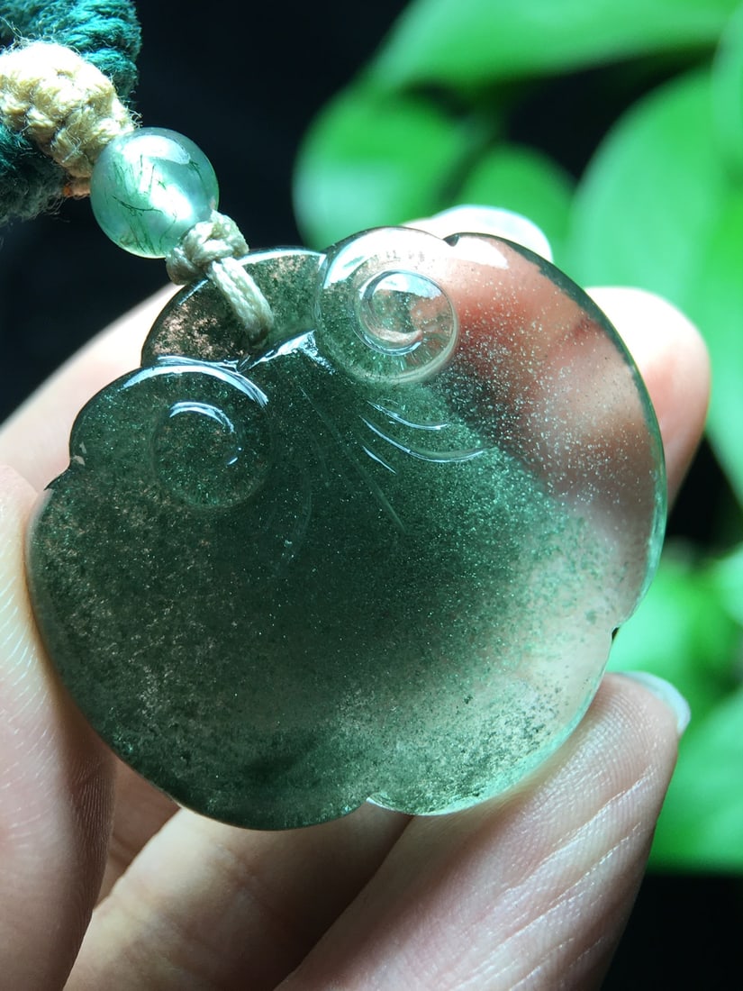 Natural Green Crystal Ruyi Pendant - 7