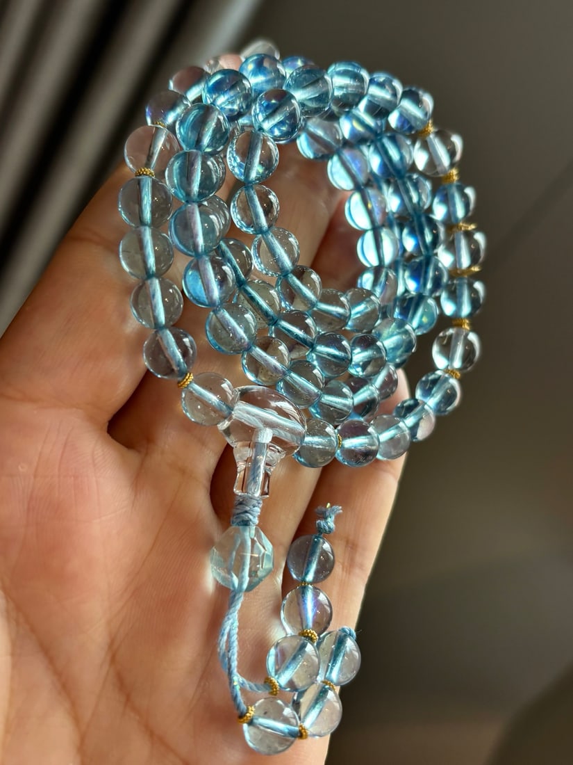 7.6mm Beautiful Natural Aquamarine Hand Chain - 4
