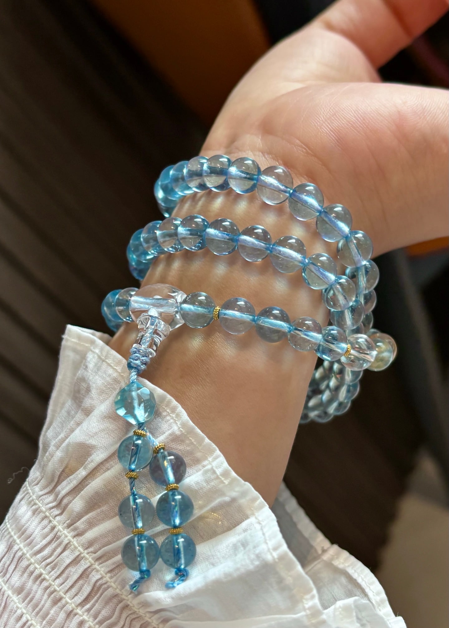 7.6mm Beautiful Natural Aquamarine Hand Chain - 6