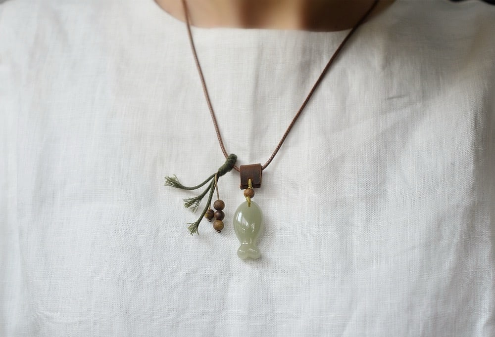 Natural Hetian Jade Pendant - Fish - 8
