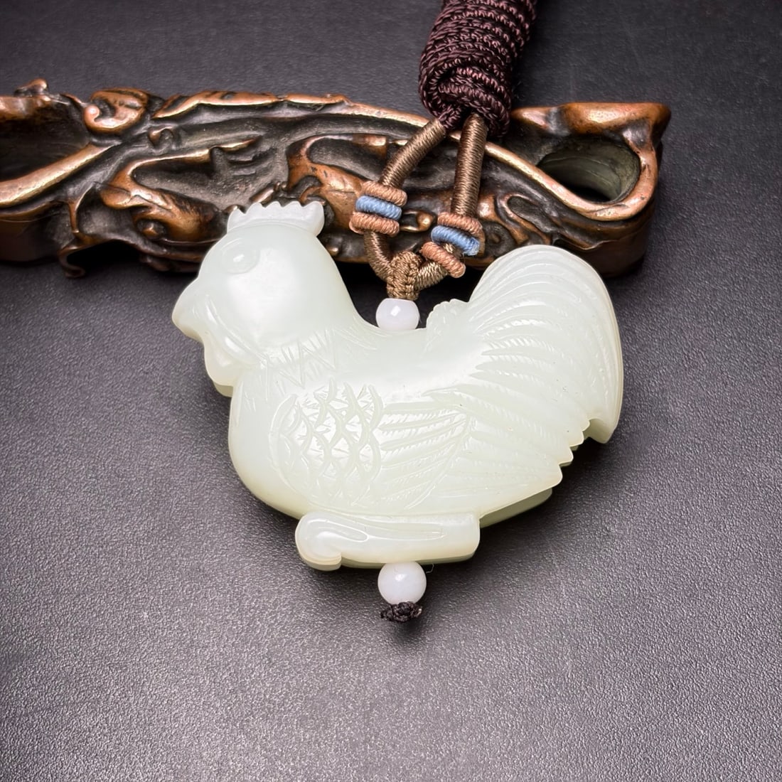 Natural White Hetian Jade Pendant - Rooster - 2