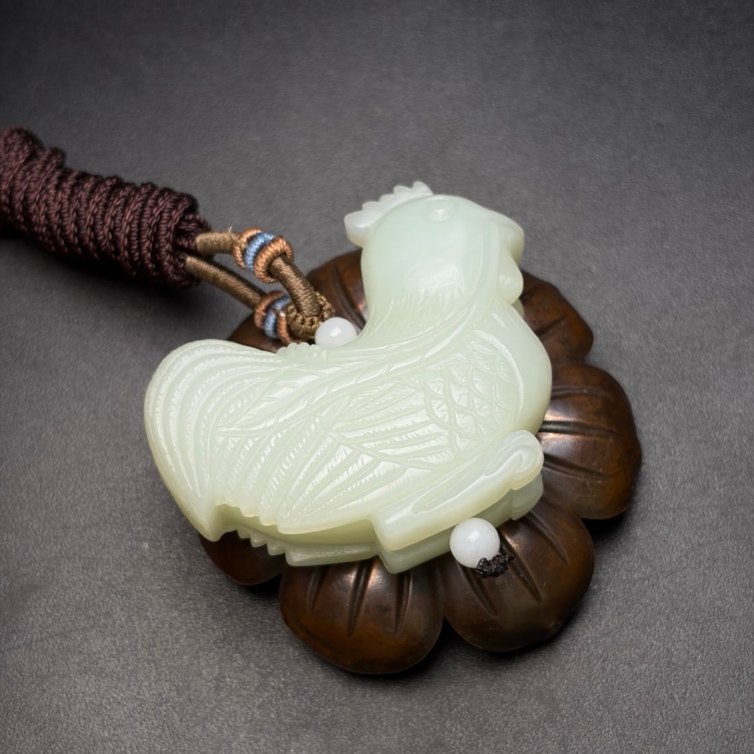 Natural White Hetian Jade Pendant - Rooster - 4