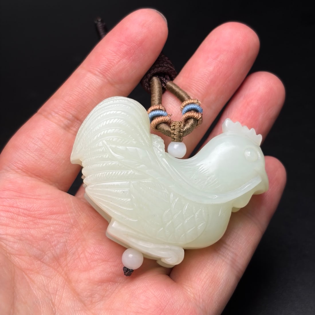 Natural White Hetian Jade Pendant - Rooster - 9