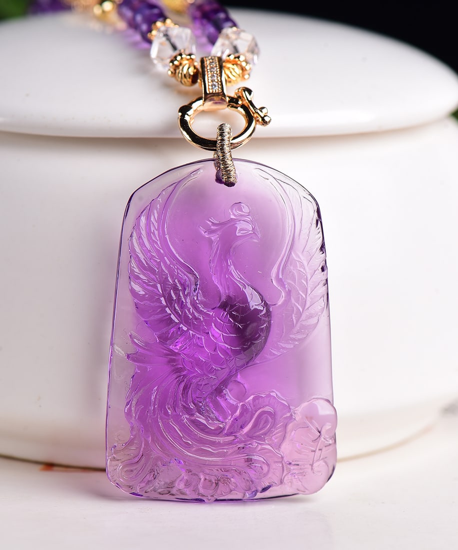 Natural Amethyst Hand Carved Phoenix Pendant: Title: Old Hetian Jade Dragon Pendant Date/Period: After2104 Origin: Chinese Dimension: 59x80x25(mm) 2.32x3.15x0.98(inches) Weight 0.35 lbs/157g Materials: Hetian Jade Reserve: $550.00 Shipping: