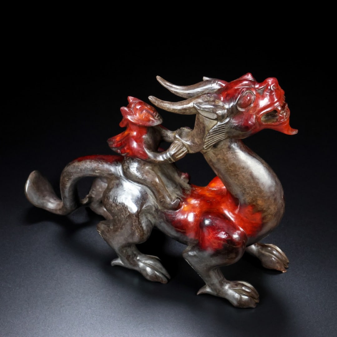 Vintage Hetian Jade Dragon & Figure Statue - 2