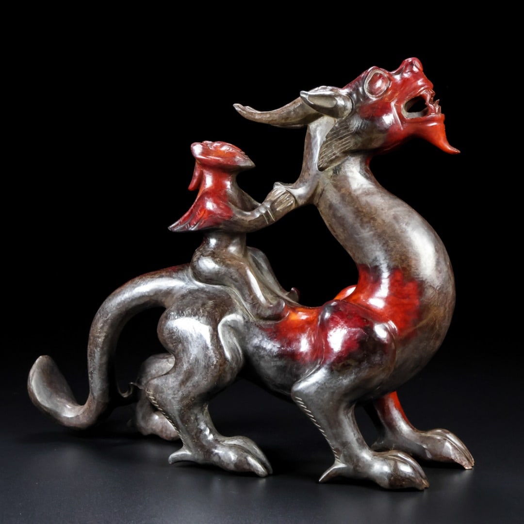 Vintage Hetian Jade Dragon & Figure Statue - 3