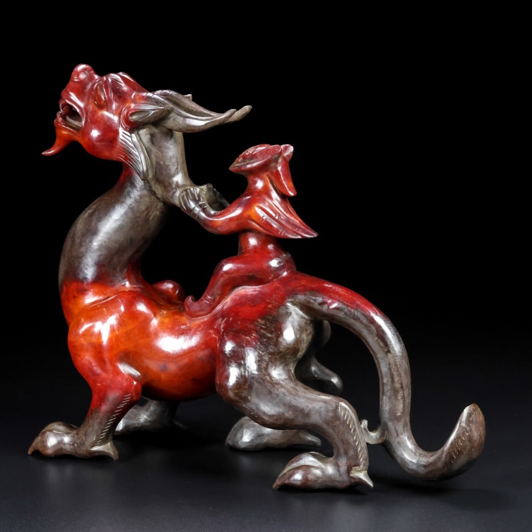 Vintage Hetian Jade Dragon & Figure Statue - 7