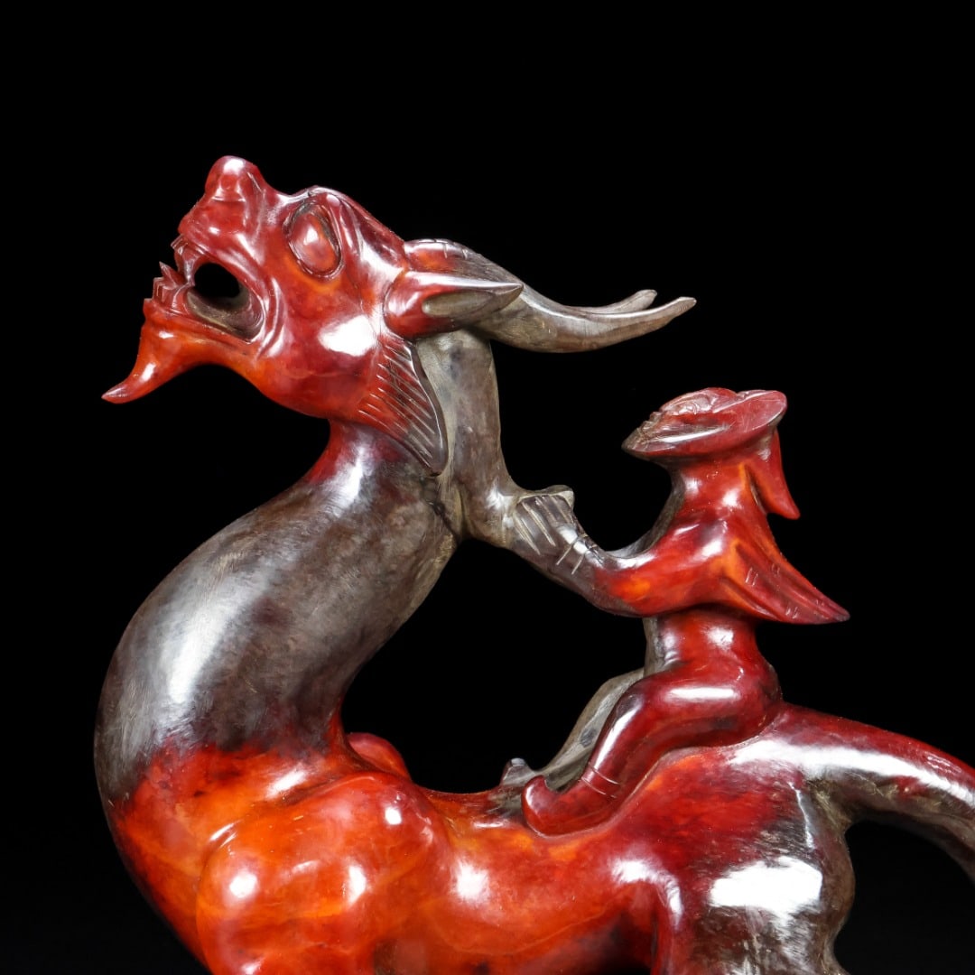 Vintage Hetian Jade Dragon & Figure Statue - 8