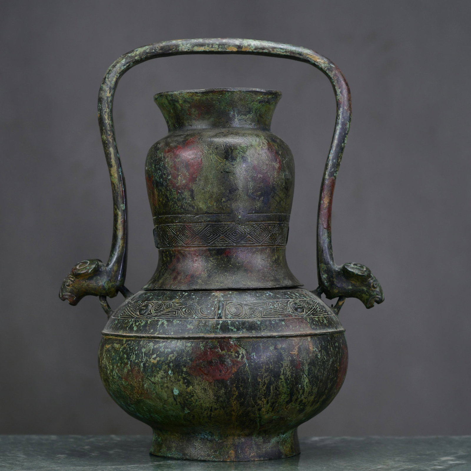 Vintage Bronze Handle Bottle: Title: Old Hetian Jade Dragon Pendant Date/Period: After2109 Origin: Chinese Dimension: 59x80x25(mm) 2.32x3.15x0.98(inches) Weight 0.35 lbs/157g Materials: Hetian Jade Reserve: $800.00 Shipping: Domes