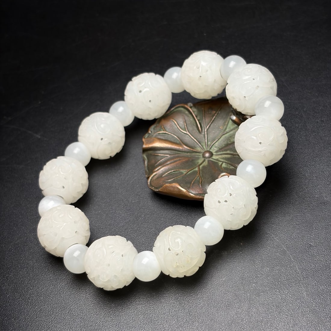 Openwork Hetian Jade Beads Bracelet - 3