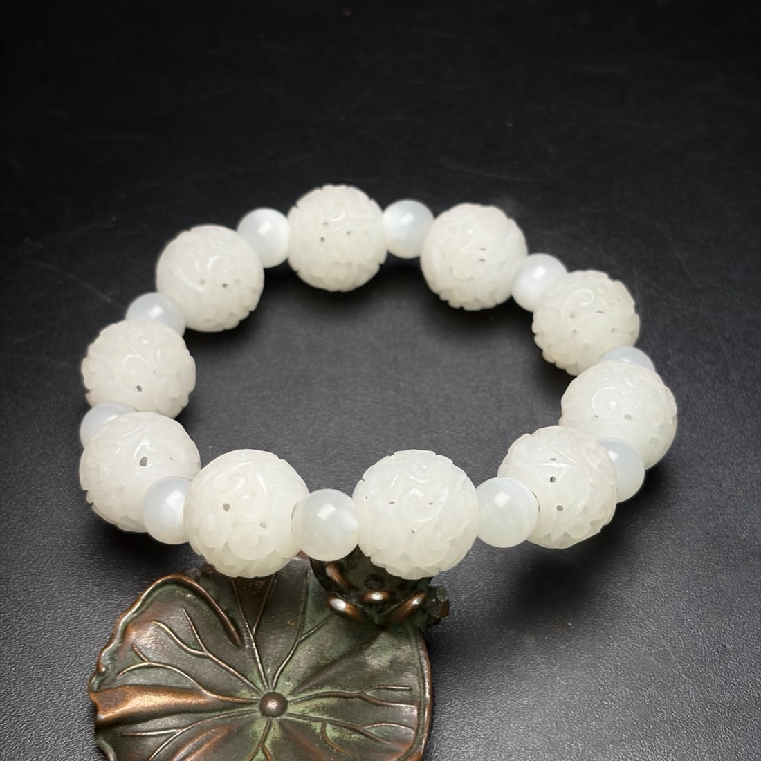 Openwork Hetian Jade Beads Bracelet - 4