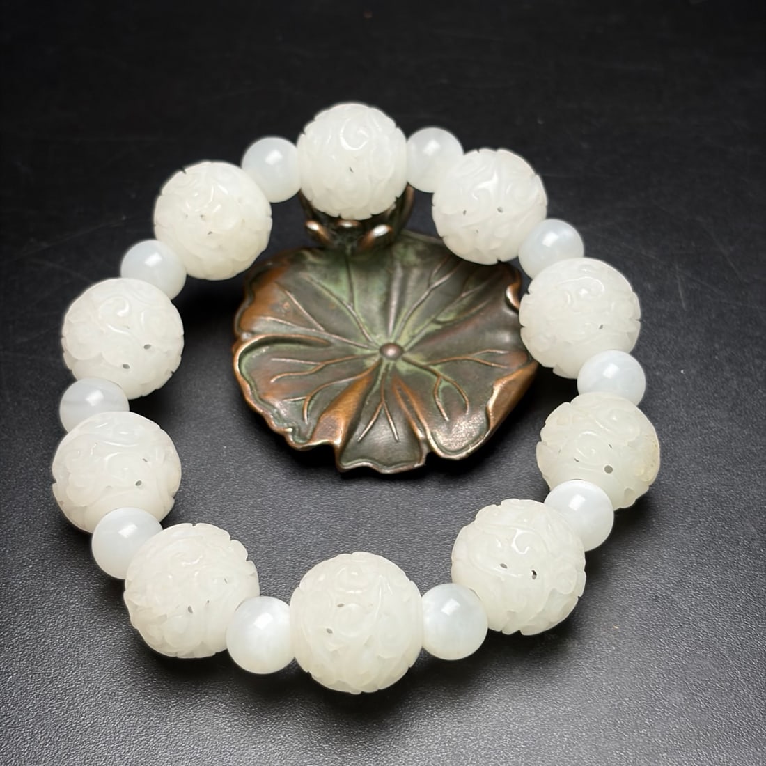 Openwork Hetian Jade Beads Bracelet - 5