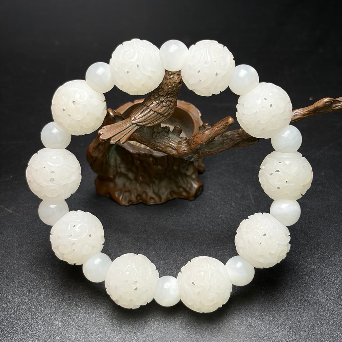 Openwork Hetian Jade Beads Bracelet - 7