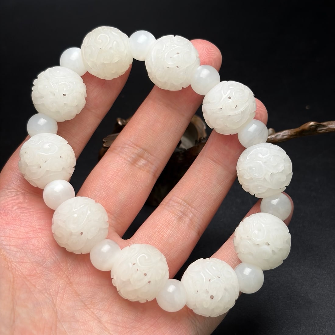 Openwork Hetian Jade Beads Bracelet - 8