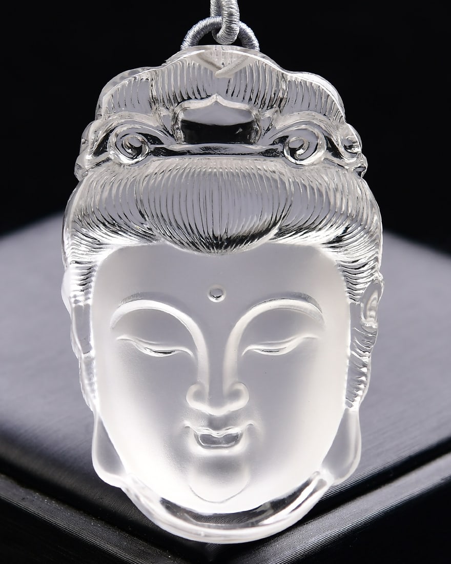 Natural White Crystal Carved Kwan-yin Pendant - 2