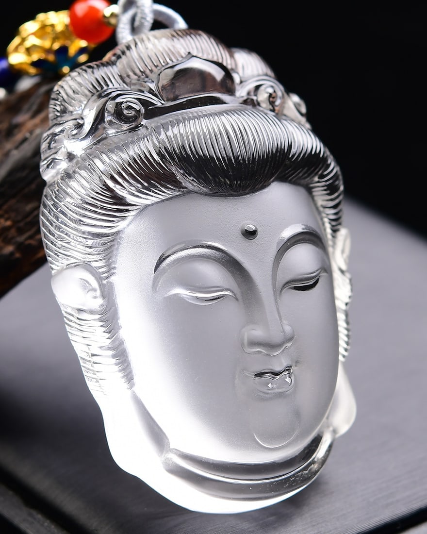 Natural White Crystal Carved Kwan-yin Pendant - 3
