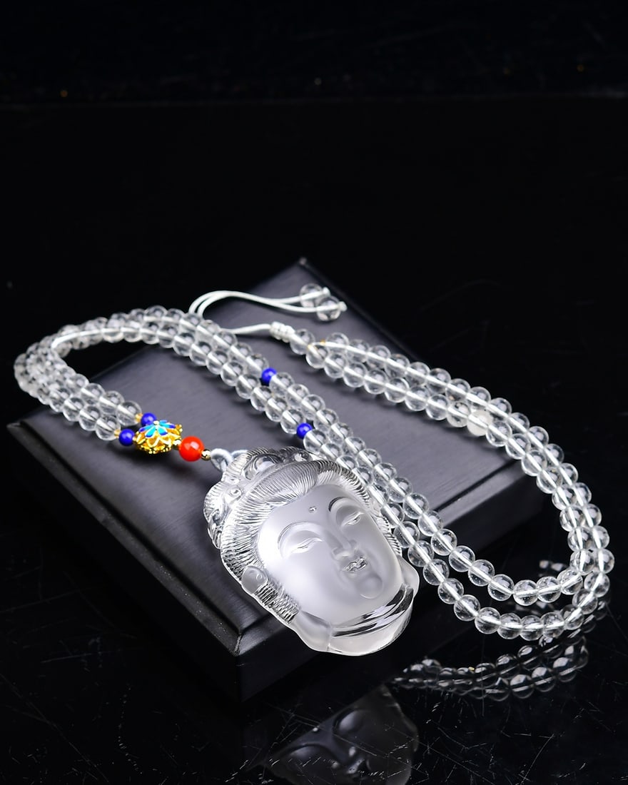 Natural White Crystal Carved Kwan-yin Pendant - 5
